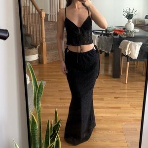 Black Lace Tie-Side Maxi Skirt - Women's